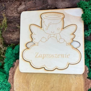Zaproszenie aniołek ze sklejki