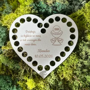 Baza do szydełkowania serce z grawerem komunijnym z białego HDF